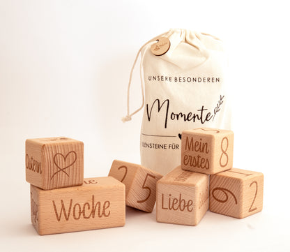 Mikito Baby Milestone Blocks: 6-Piece Set for Pregnancy and Baby Years