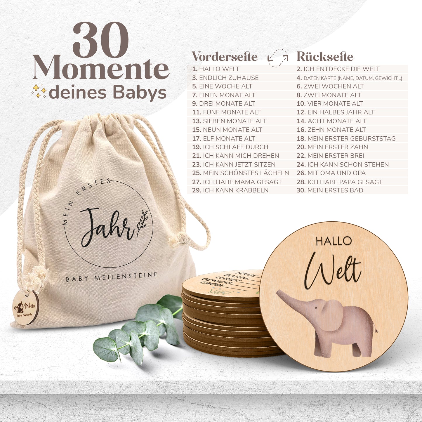 Holz Meilensteinkarten | farbige Tiermotive