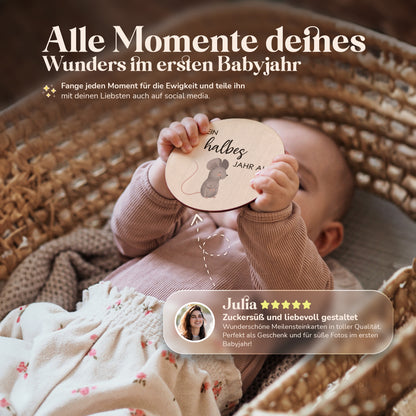 Holz Meilensteinkarten | farbige Tiermotive