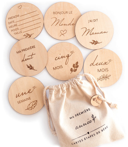 Wooden Baby Milestone Cards | French