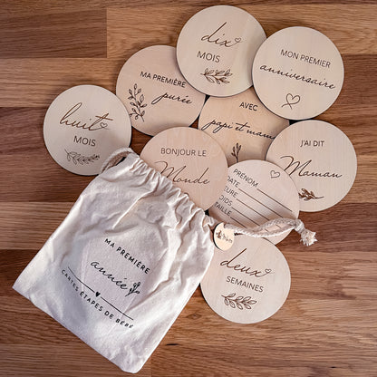 Wooden Baby Milestone Cards | French