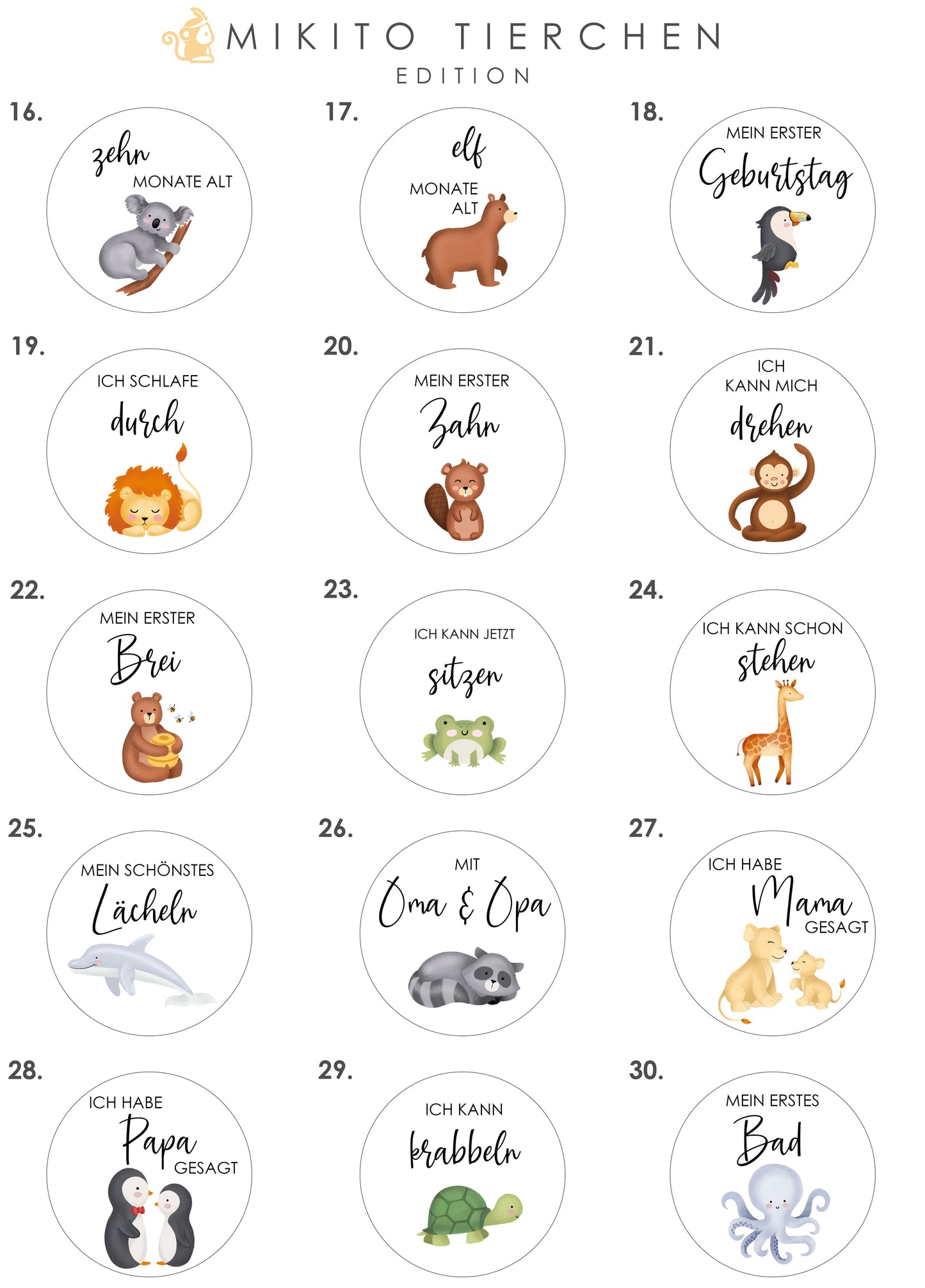 Holz Meilensteinkarten mit Farbigen Tiermotiven: 30 Unvergessliche Momente für Ihr Baby